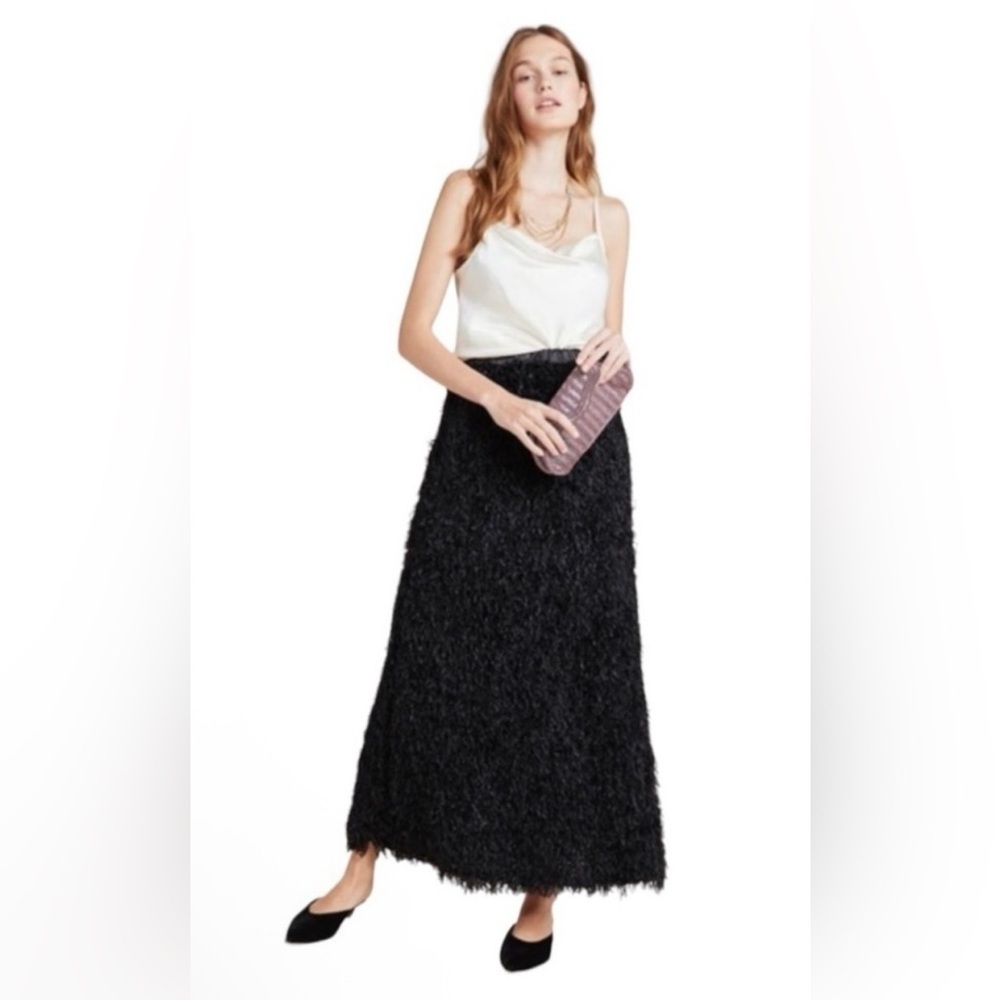 NWT Anthropologie Sunday in Brooklyn Chantal Black Feathered Maxi Skirt XS XS